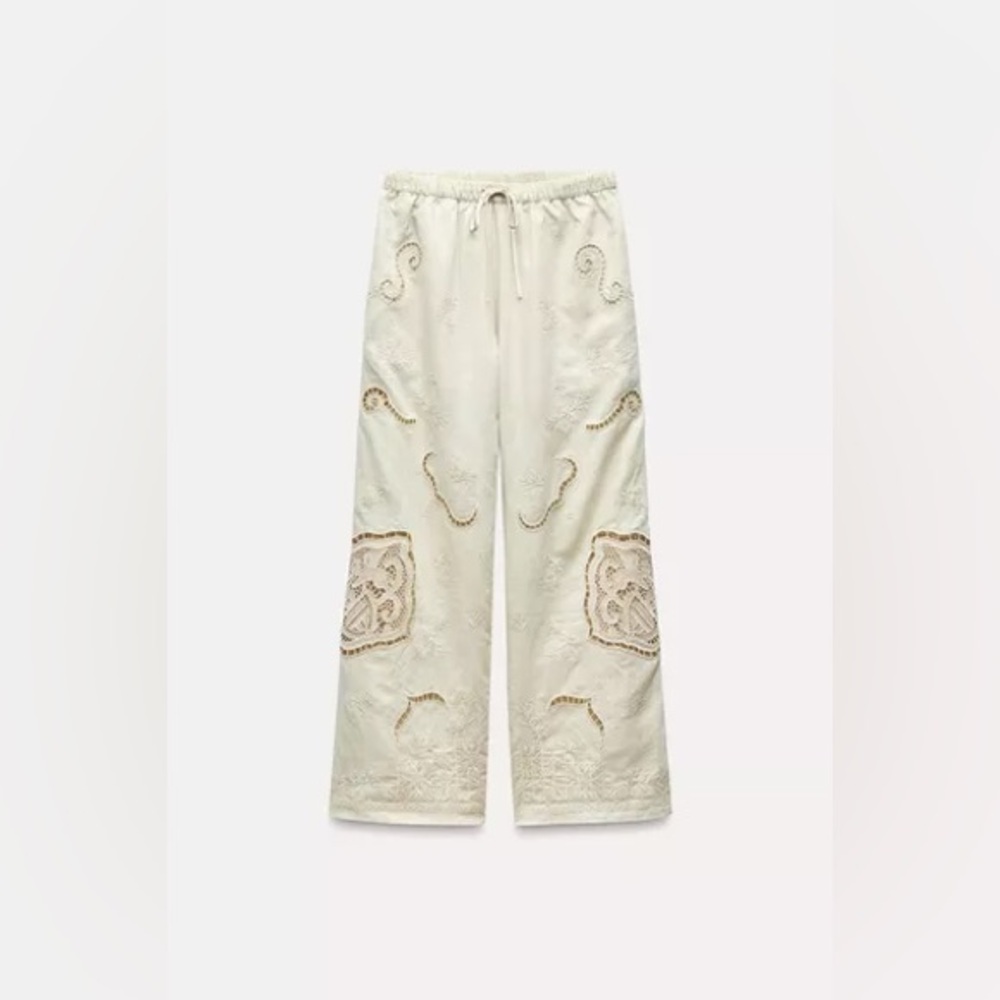 Zara women's embroidered linen pants